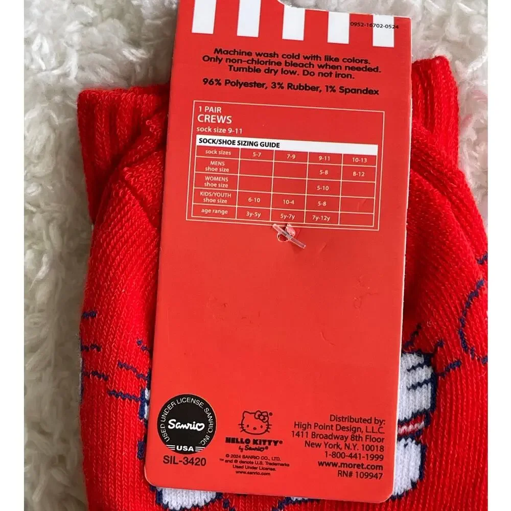 Sanrio Hello Kitty Red Crew Socks Mid Calf Size 5-10 Valentine's NEW Sanrio